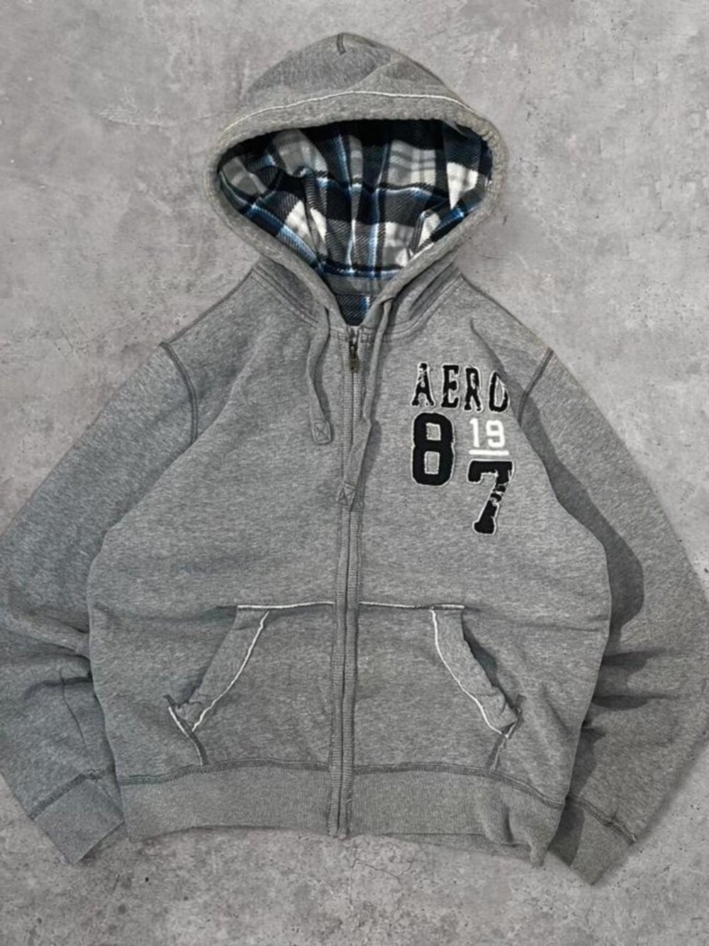 Aeropostale full zip hoodie grey logo mens Large